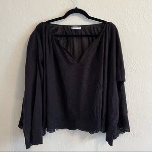 Mes Demoiselles cotton voile embroidered tunic top black one size